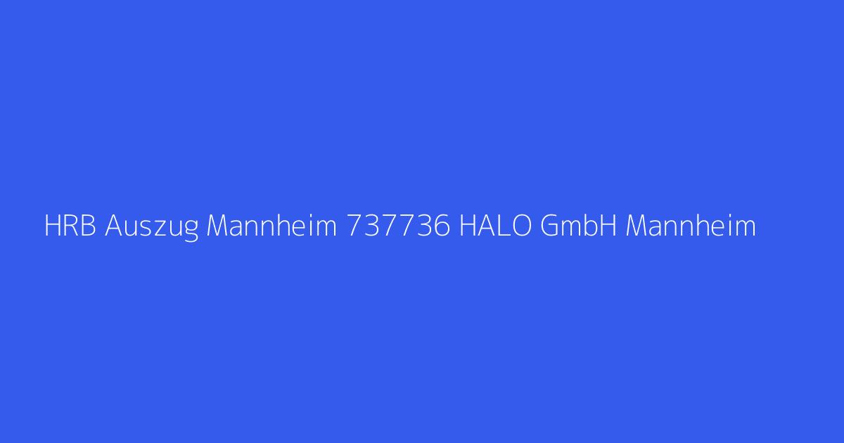 HRB Auszug Mannheim 737736 HALO GmbH Mannheim